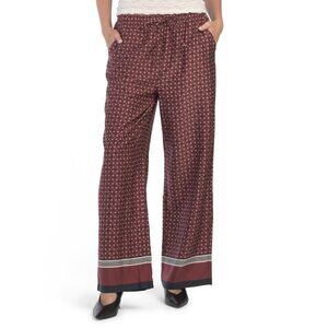 HAVER + BLAIR Burgundy/Black Printed Matte Satin Pull On Wide Leg Pants